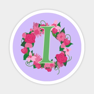 Monogram I, Personalized Floral InitiaI Magnet